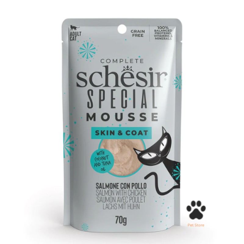 Schesir Special Mousse Cat Pouch Skin & Coat Salmon with Chicken